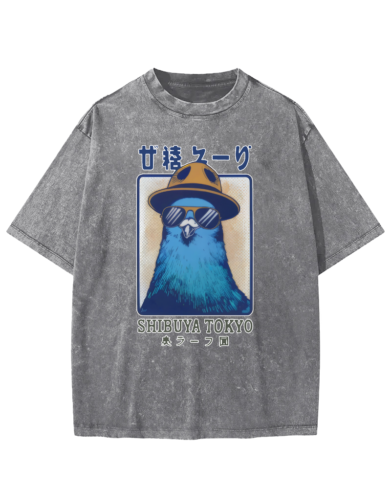 Shibuya Pigeon Retro Vintage Washed T-shirt