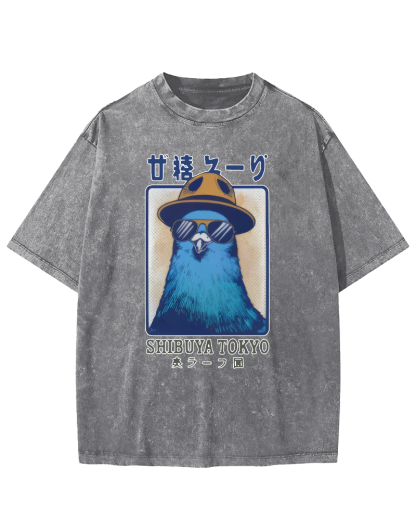 Shibuya Pigeon Retro Vintage Washed T-shirt