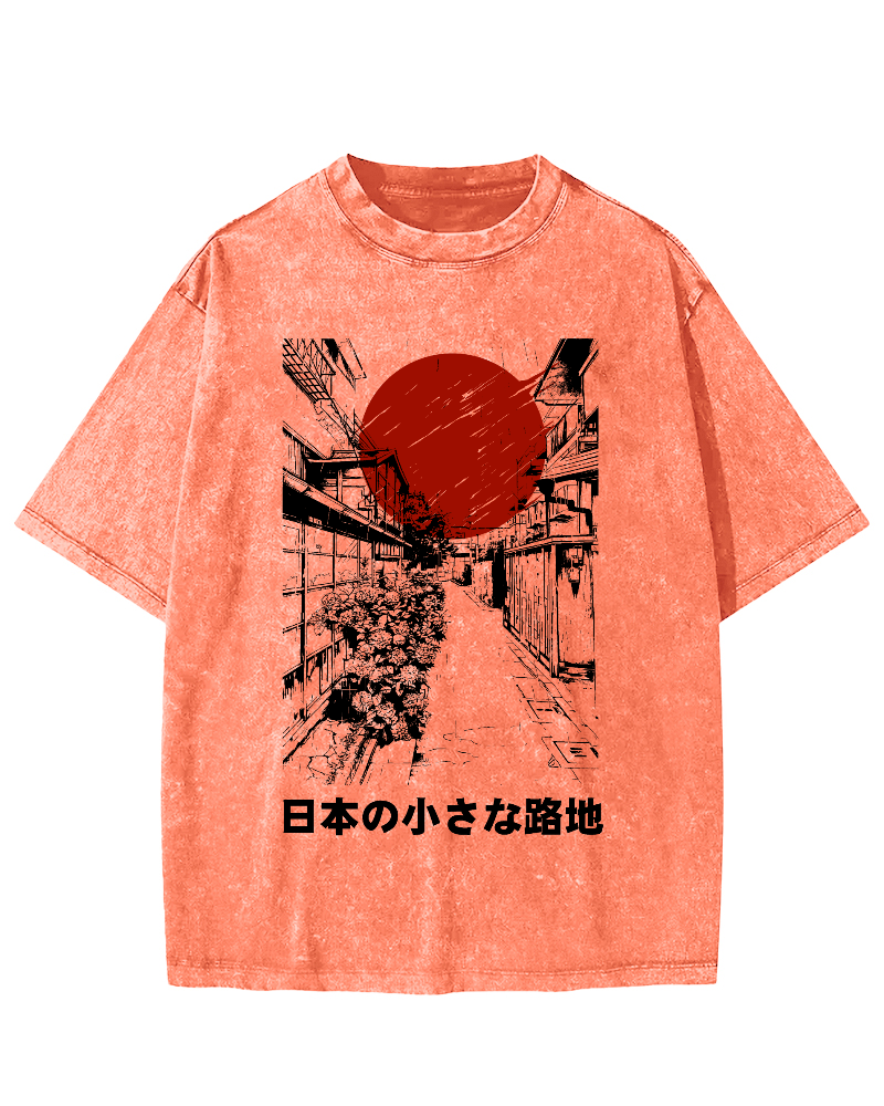Japanese Countryside Vintage Washed T-shirt-Zazasy