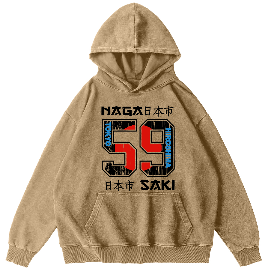 Number 59 in Japan City Vintage Washed Hoodie-Zazasy