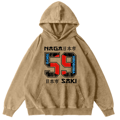 Number 59 in Japan City Vintage Washed Hoodie-Zazasy