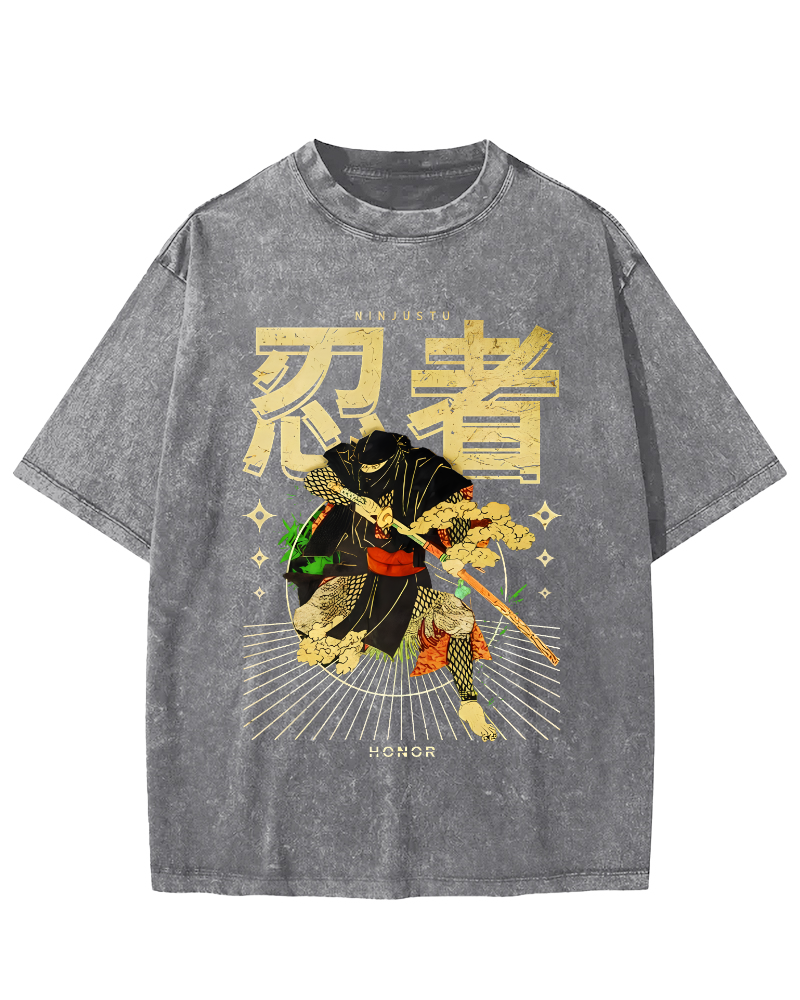Japanese Ninja Vintage Distressed T-shirt-Zazasy