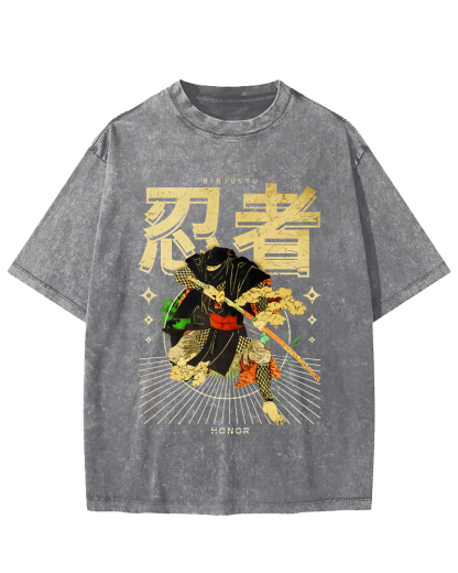 Japanese Ninja Vintage Distressed T-shirt-Zazasy