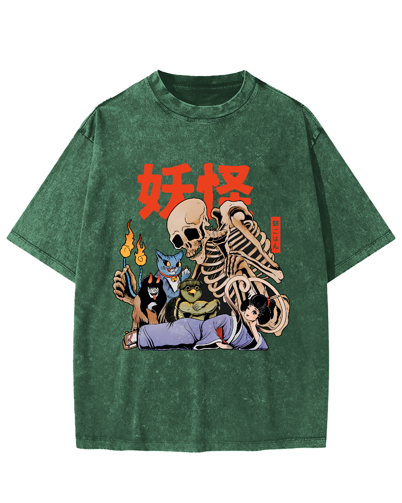 Skeleton Monster Japanese Vintage Distressed T-shirt-Zazasy