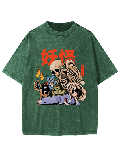 Skeleton Monster Japanese Vintage Distressed T-shirt-Zazasy