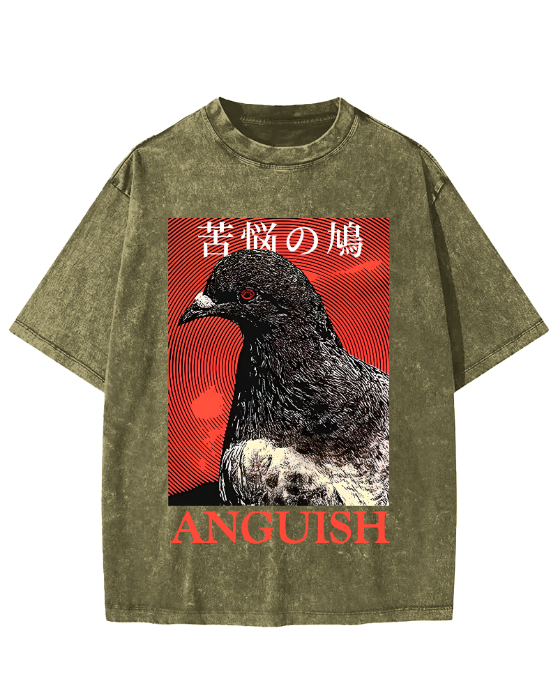Anguish Pigeon Japanese Vintage Distressed T-shirt-Zazasy