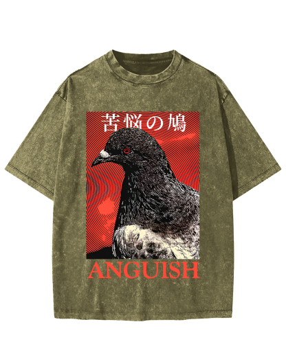 Anguish Pigeon Japanese Vintage Distressed T-shirt-Zazasy