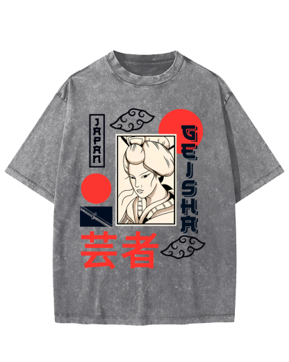 Yunzhe Japanese Style Vintage Washed T-shirt-Zazasy