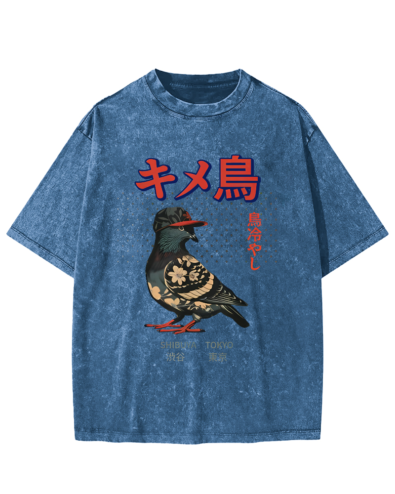 Tokyo Pigeon Vintage Washed T-shirt-Zazasy