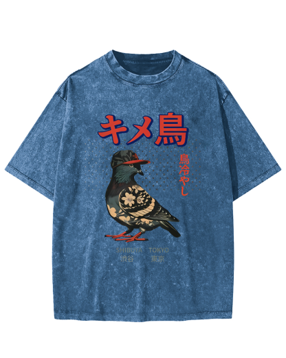 Tokyo Pigeon Vintage Washed T-shirt-Zazasy