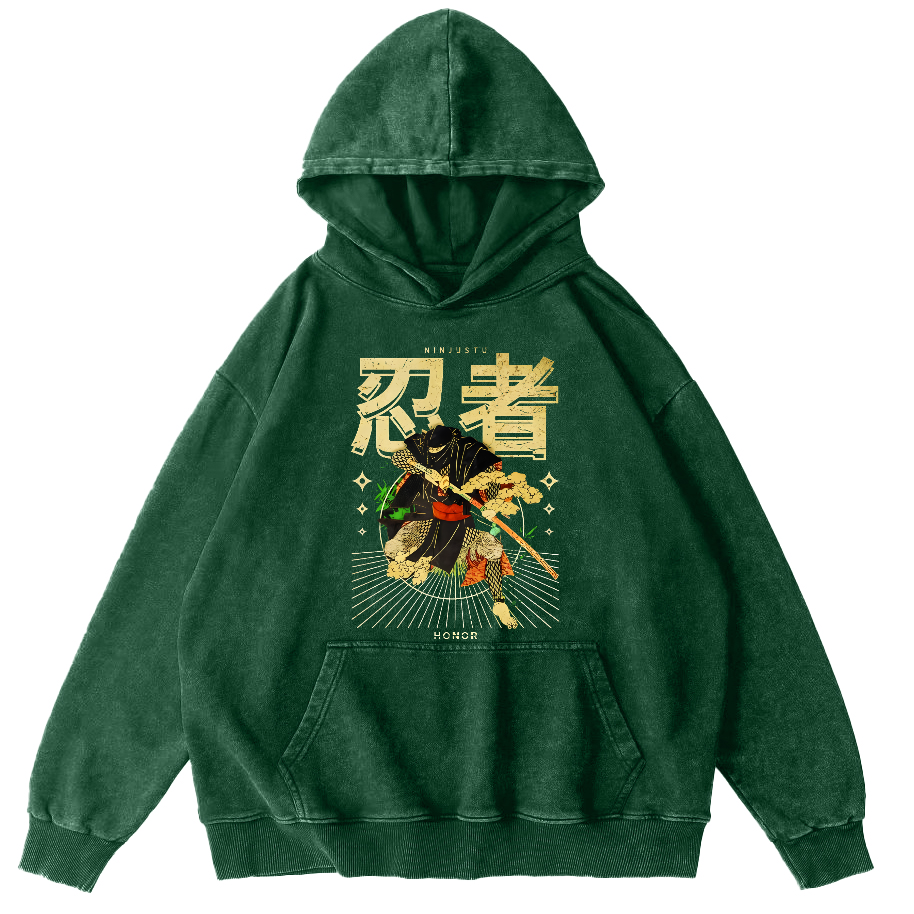 Japanese Ninja Vintage Distressed Hoodie-Zazasy