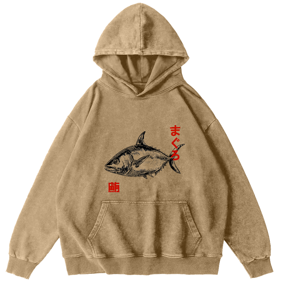 Japanese Tuna Pattern Vintage Distressed Hoodie-Zazasy