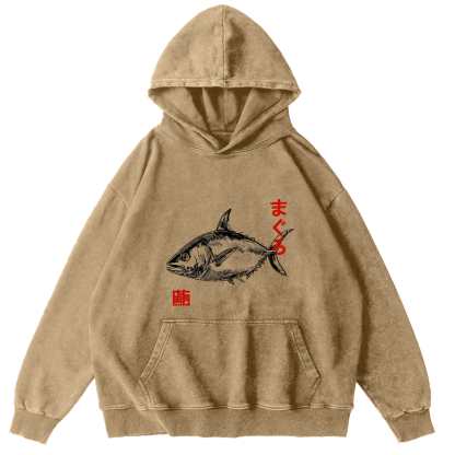 Japanese Tuna Pattern Vintage Distressed Hoodie-Zazasy