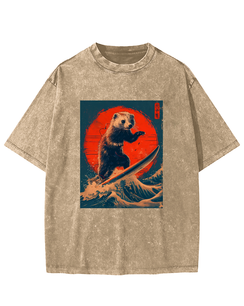 Retro Pattern Japanese Style Vintage Distressed T-shirt-Zazasy
