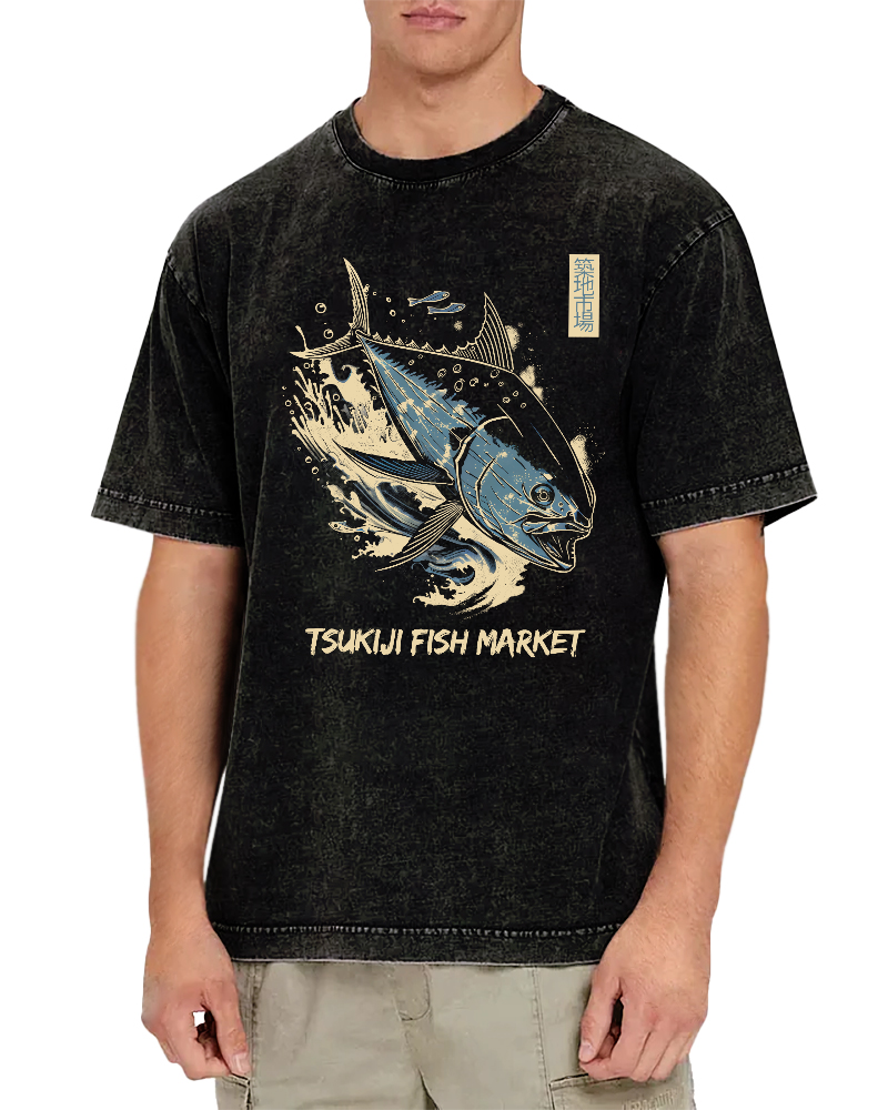 Japan's Tsukiji Market Vintage Washed T-shirt-Zazasy