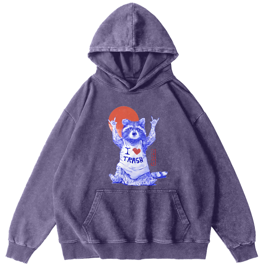 I Love Ttrash Raccoons, Japanese Style Vintage Distressed Hoodie-Zazasy