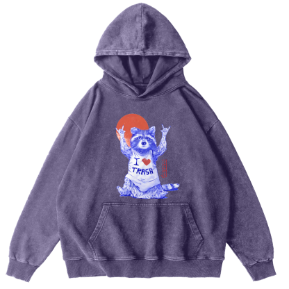I Love Ttrash Raccoons, Japanese Style Vintage Distressed Hoodie-Zazasy