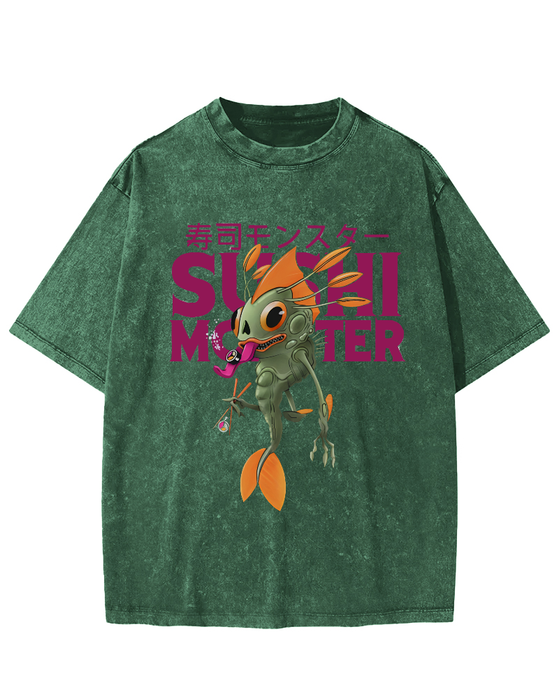 Monster Sushi Vintage Washed T-shirt-Zazasy
