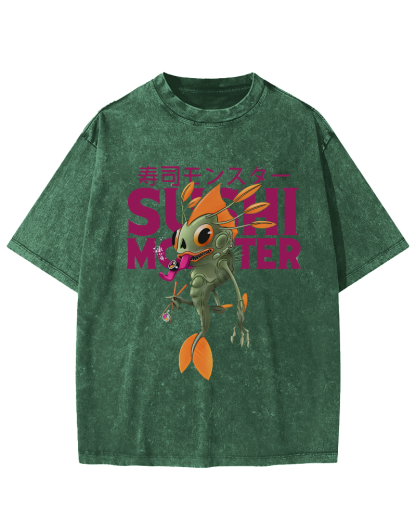 Monster Sushi Vintage Washed T-shirt-Zazasy