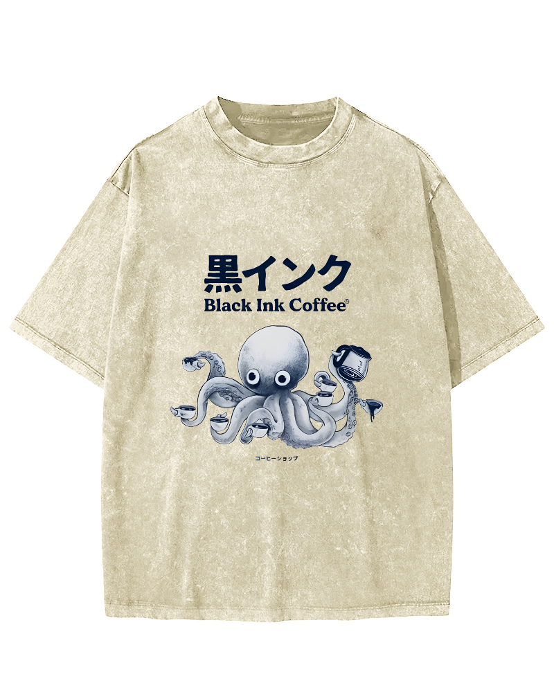 Japanese Octopus Pattern Leisure Vintage Distressed T-shirt-Zazasy