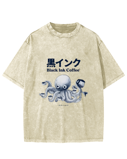 Japanese Octopus Pattern Leisure Vintage Distressed T-shirt-Zazasy