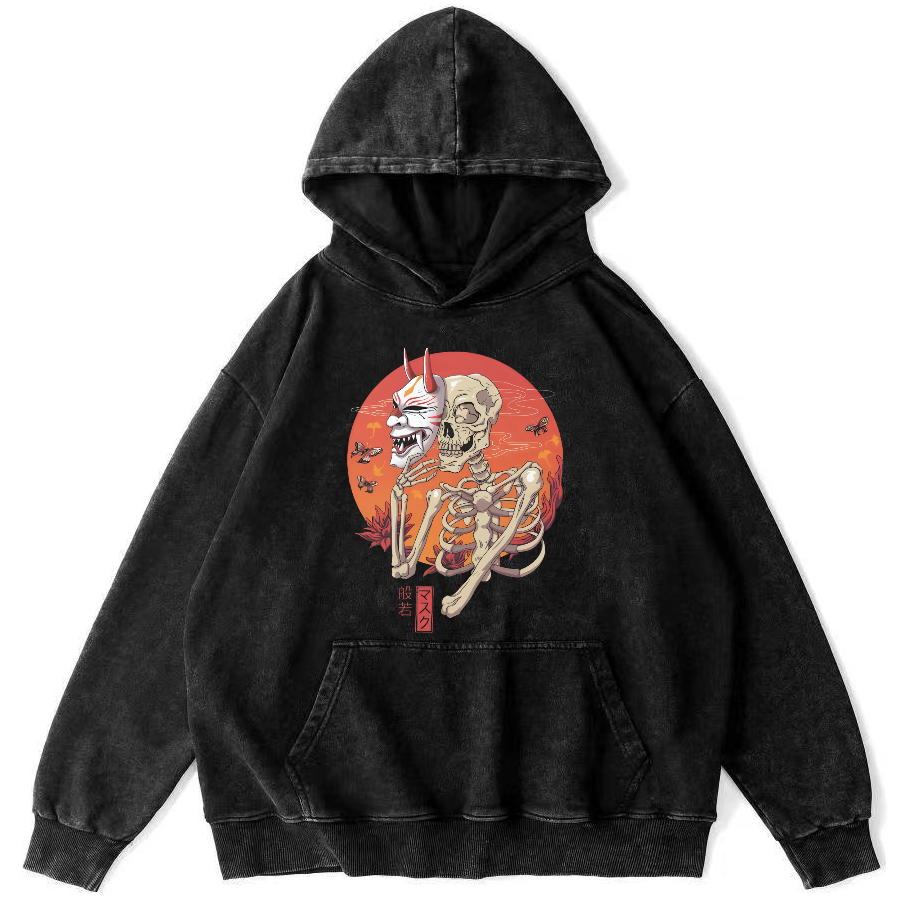 Mask Skeleton Man Vintage Distressed Hoodie-Zazasy