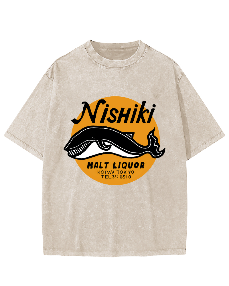 Whale Pattern Vintage Distressed T-shirt-Zazasy