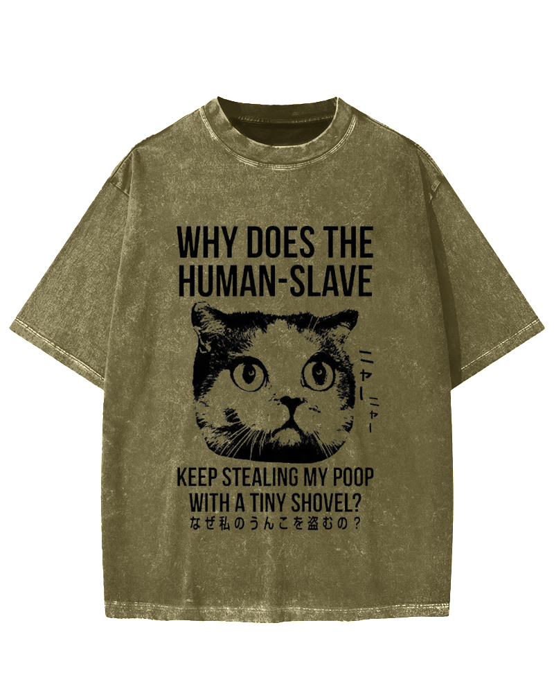 Human Cat Poop Stealer Vintage Washed T-shirt