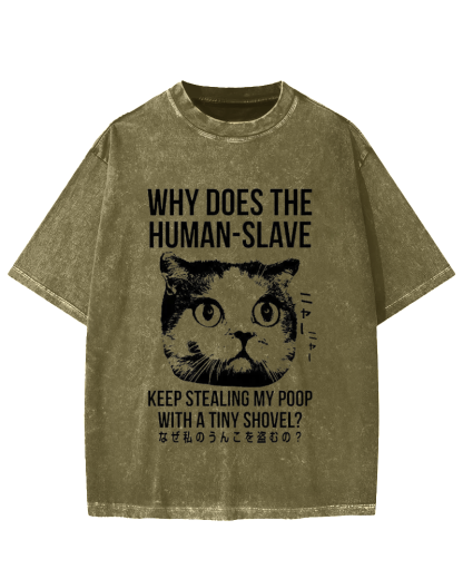 Human Cat Poop Stealer Vintage Washed T-shirt
