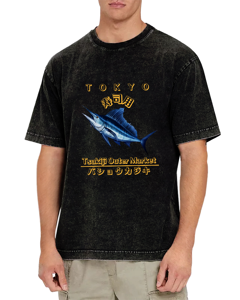 Japanese Sea Fish Sushi Vintage Distressed T-shirt-Zazasy