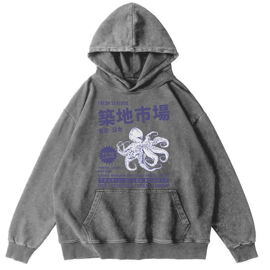 Japan's Tsukiji Market Vintage Washed Hoodie-Zazasy