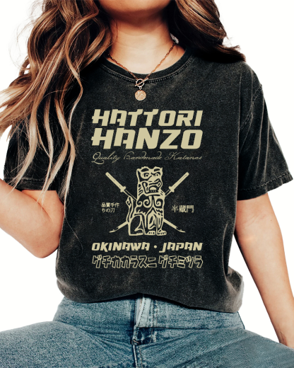 Hattori Hanzo Retro Vintage Washed T-shirt-Zazasy