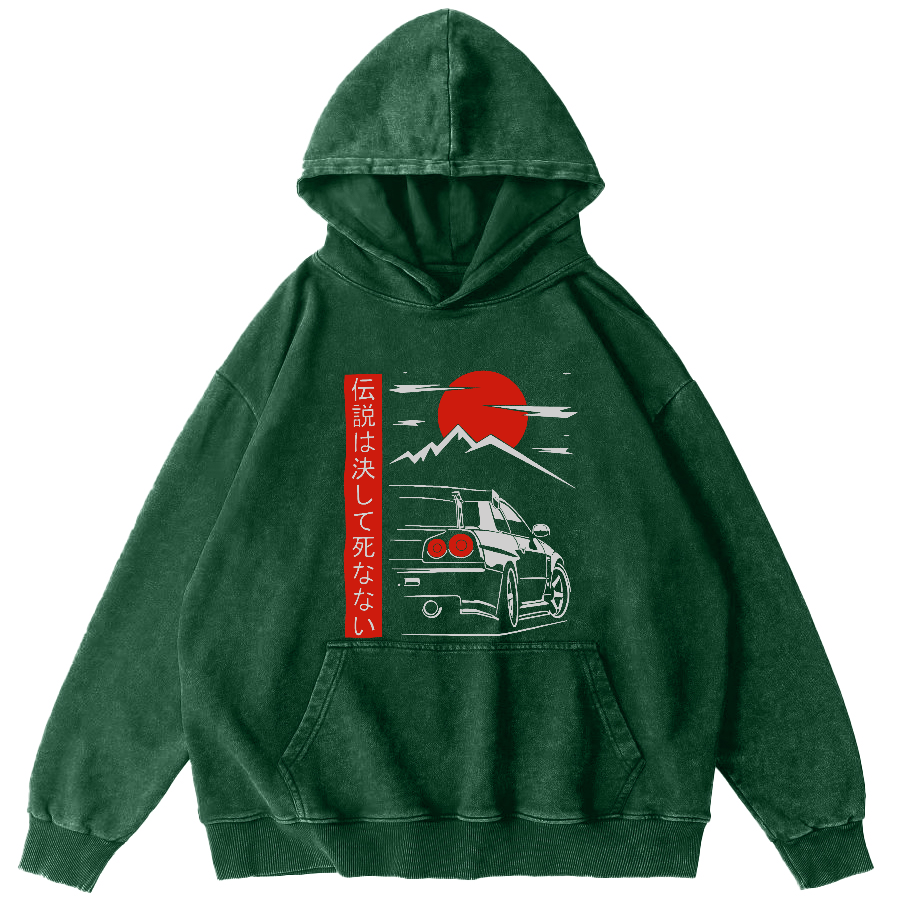 Japanese Style Scenery Vintage Washed Hoodie-Zazasy