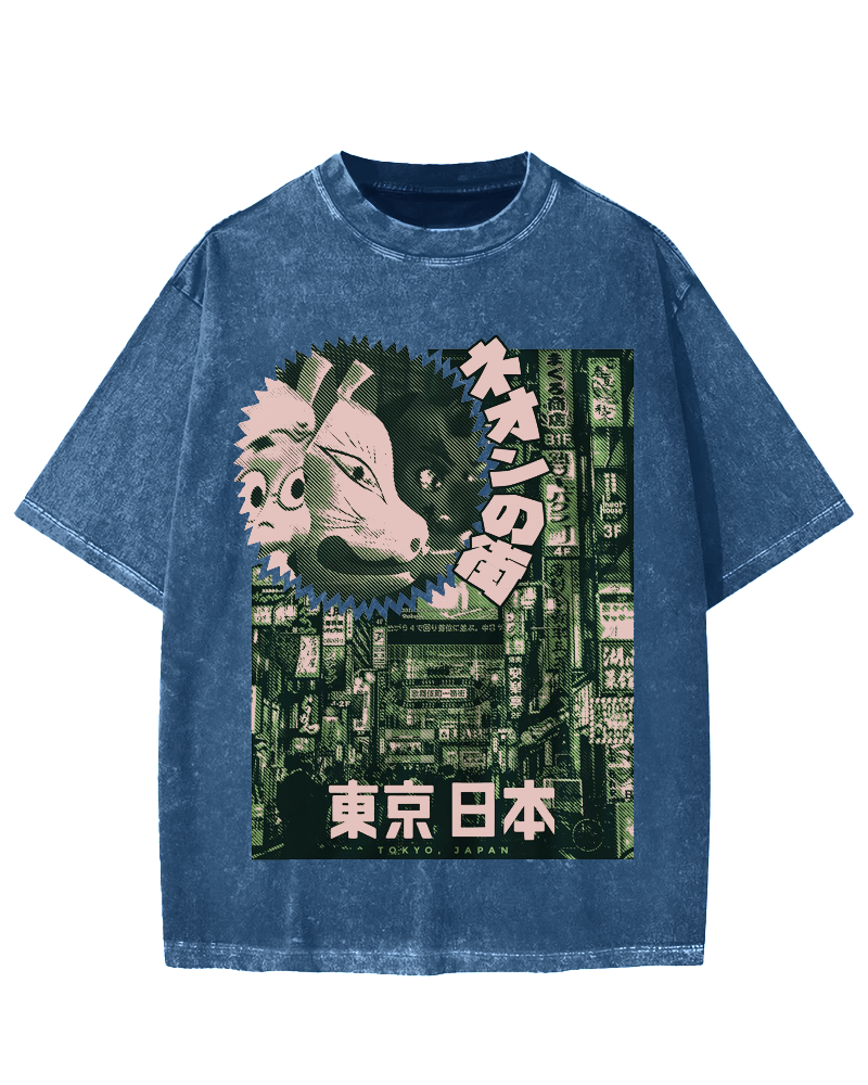 Neon city Tokyo Vintage Washed T-shirt