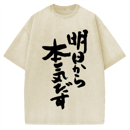 I'll get serious from tomorrow Japanese Vintage Washed T-shirt
