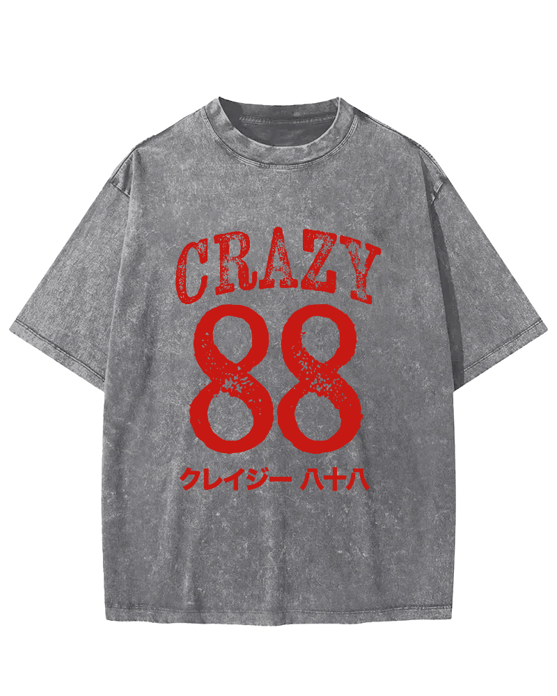 Crazy 88 Japanese Style Vintage Washed T-shirt-Zazasy