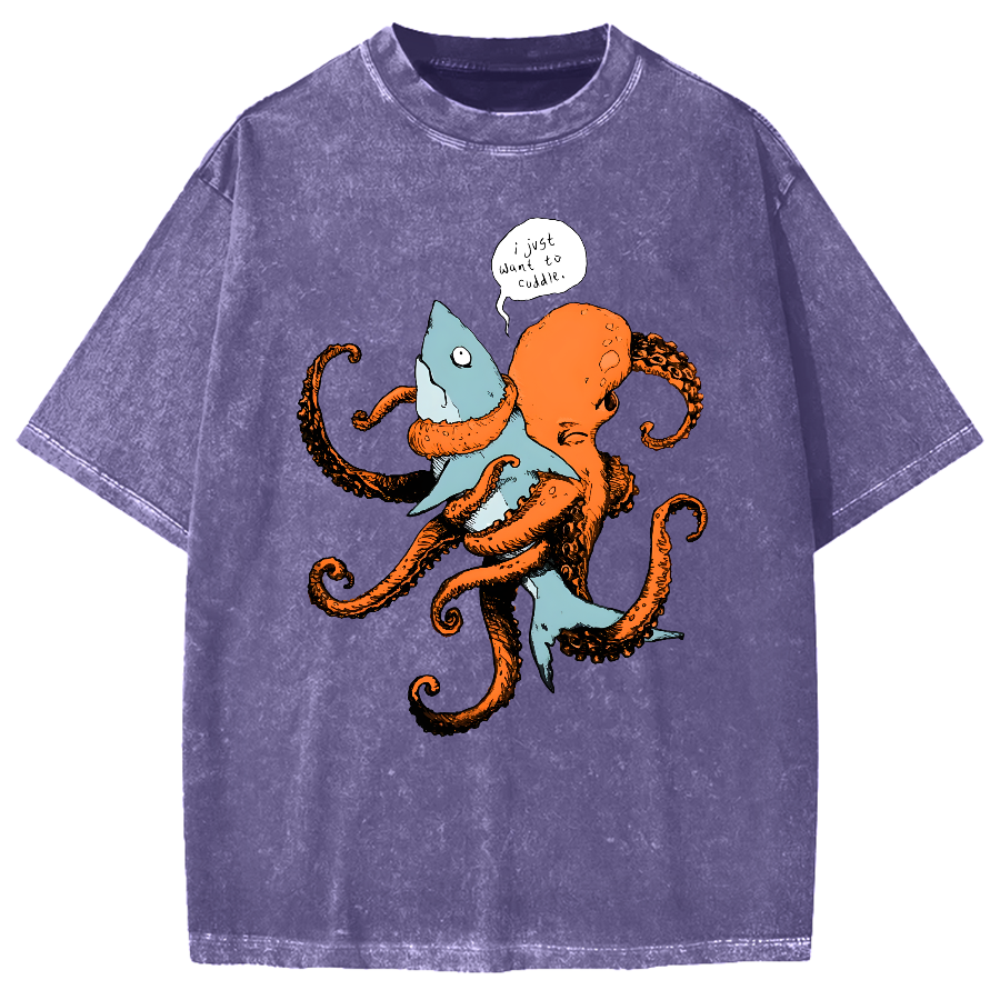 Octopus Entangles Shark Vintage Washed T-shirt
