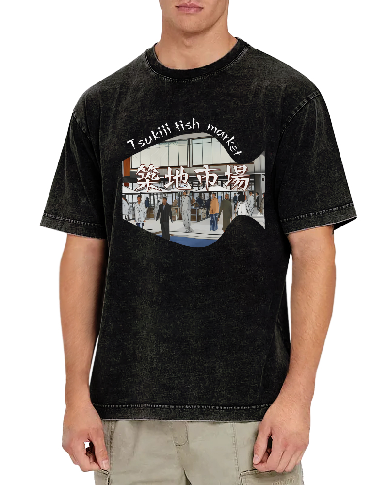 Tokyo Fish Market, Japan Vintage Washed T-shirt-Zazasy