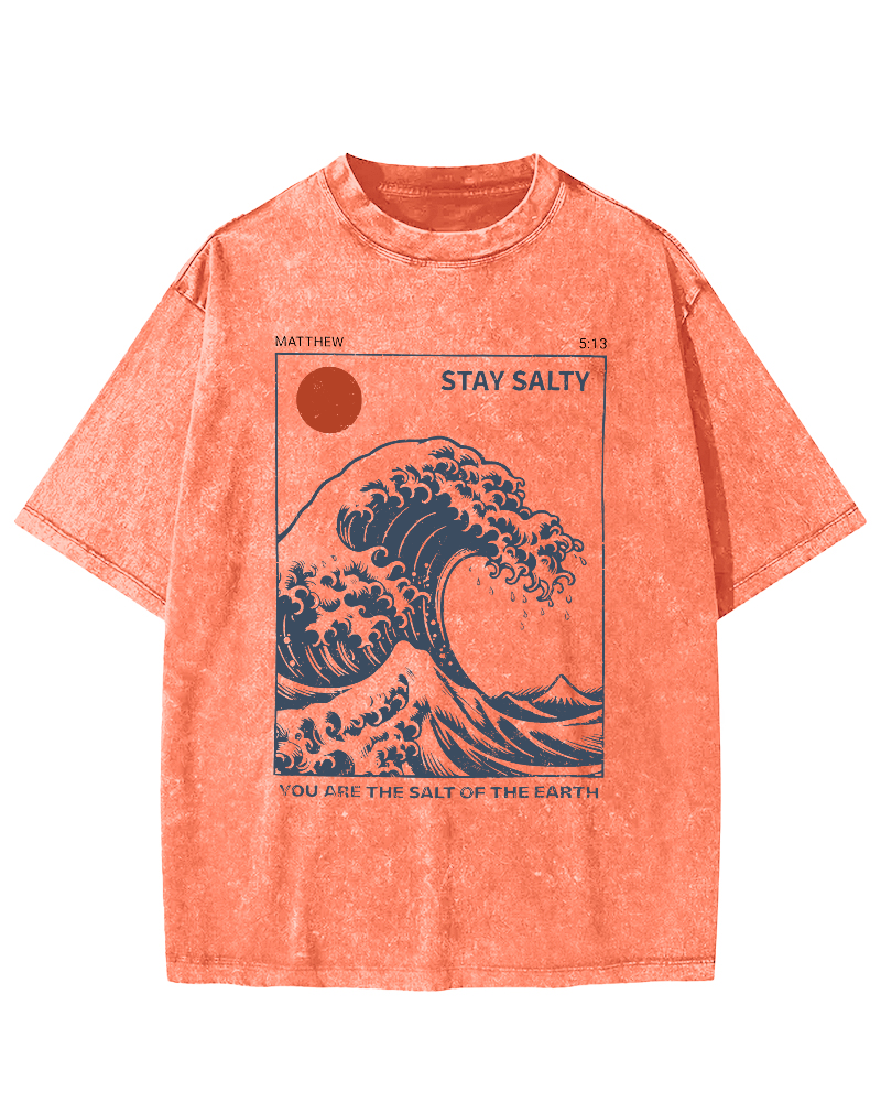 The Sunrise Scenery of Waves in Tokyo Vintage Washed T-shirt-Zazasy
