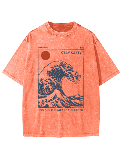 The Sunrise Scenery of Waves in Tokyo Vintage Washed T-shirt-Zazasy
