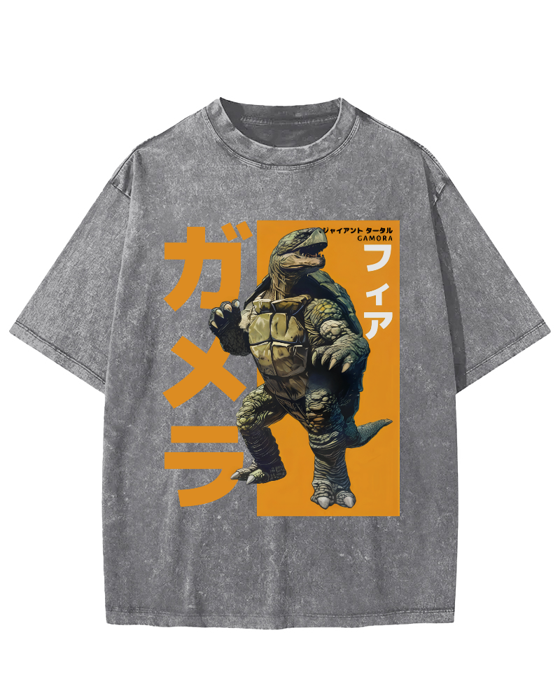 Crocodile Turtle Japanese Style Vintage Washed T-shirt-Zazasy