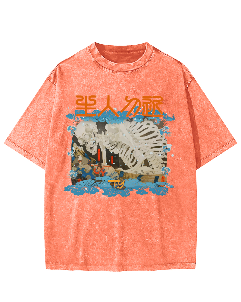 Skeleton Japanese Vintage Washed T-shirt-Zazasy