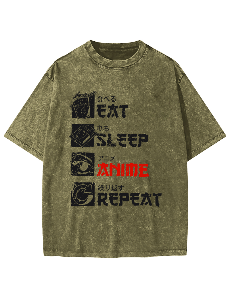 Daily Japanese Script Vintage Washed T-shirt-Zazasy