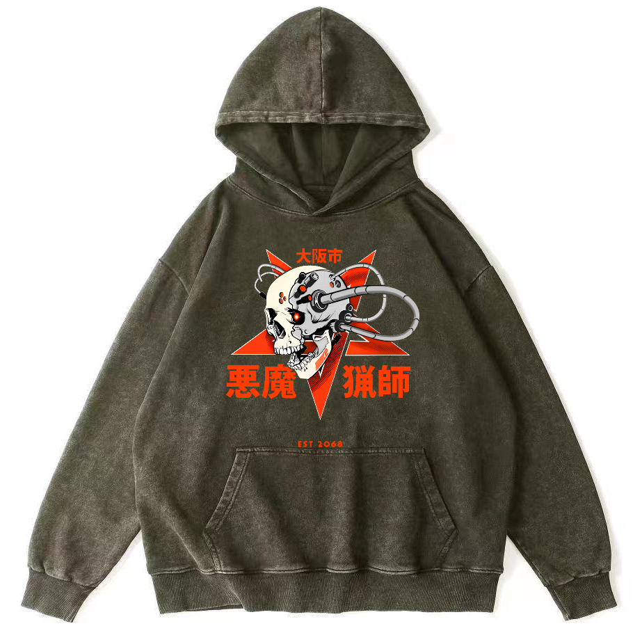 Demon Mechanic Japanese Vintage Distressed Hoodie-Zazasy