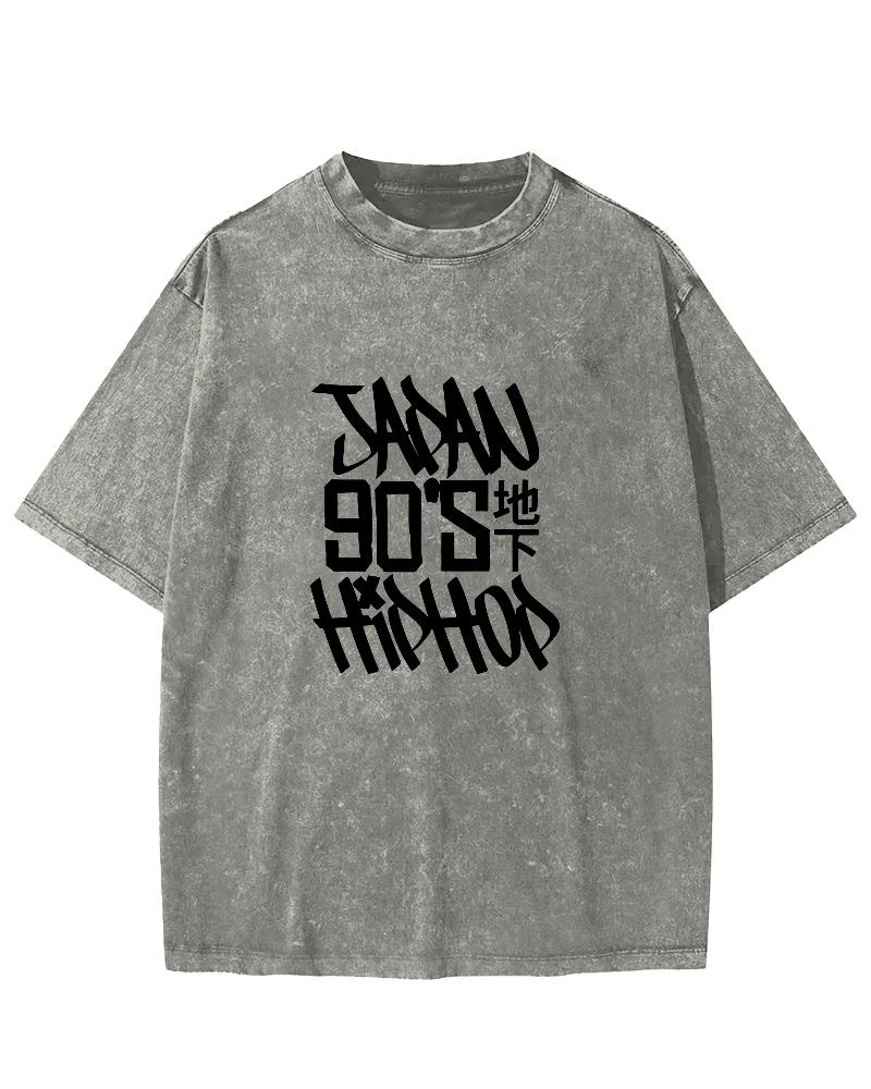 Japanese Slogan Pattern Vintage Distressed T-shirt-Zazasy
