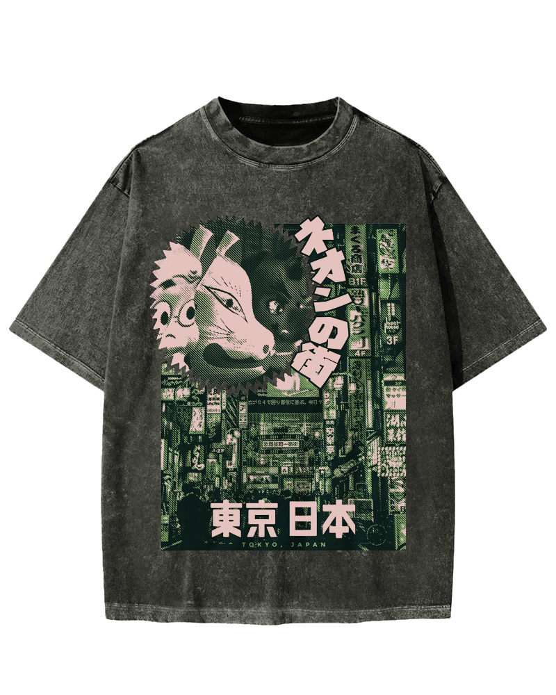 Neon city Tokyo Vintage Washed T-shirt