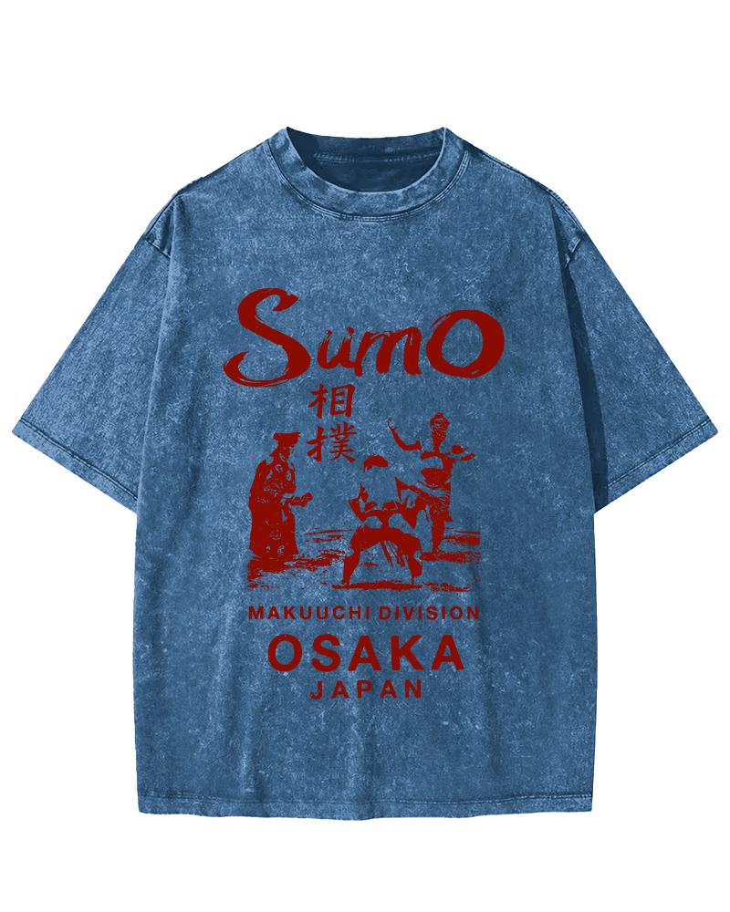 Sumo Wrestling in Japan Vintage Washed T-shirt-Zazasy
