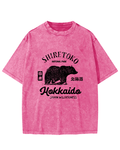 Japanese Writing Bear Pattern Vintage Distressed T-shirt-Zazasy