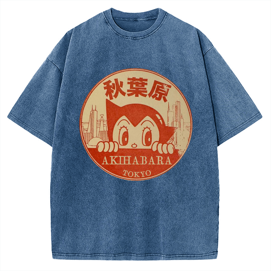 Tokyo Showa Retro Cartoon Akihabara Vintage Washed T-shirt