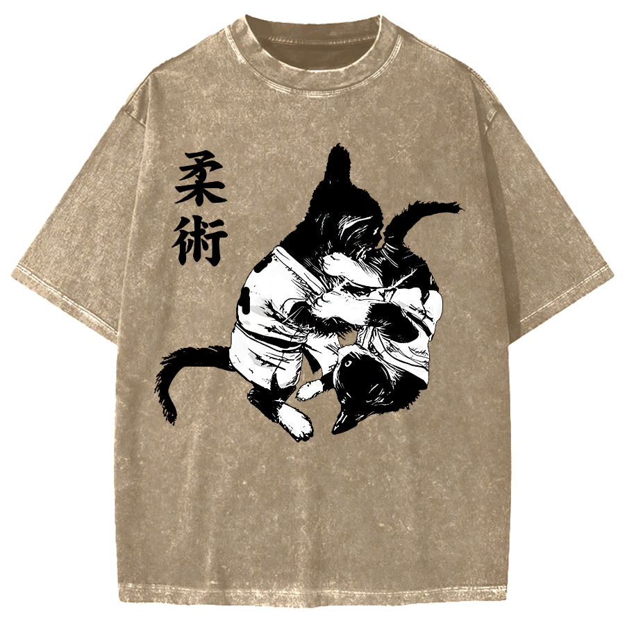 Jujutsu Cat Fight Kawaii Vintage Washed T-shirt